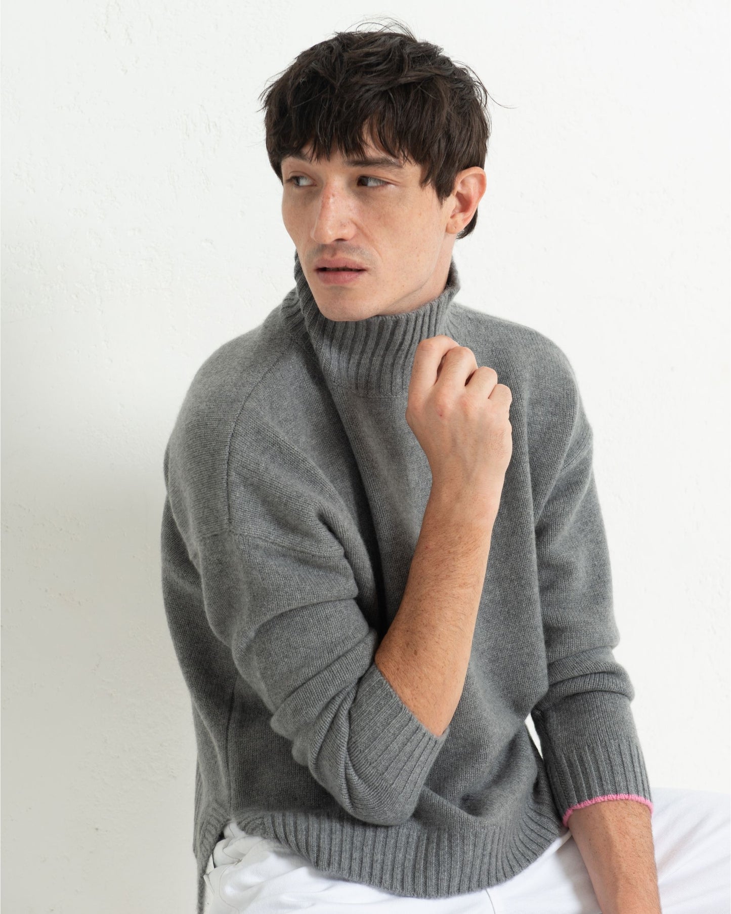 Mens Cashmere Funnel Sweater Slate Grey