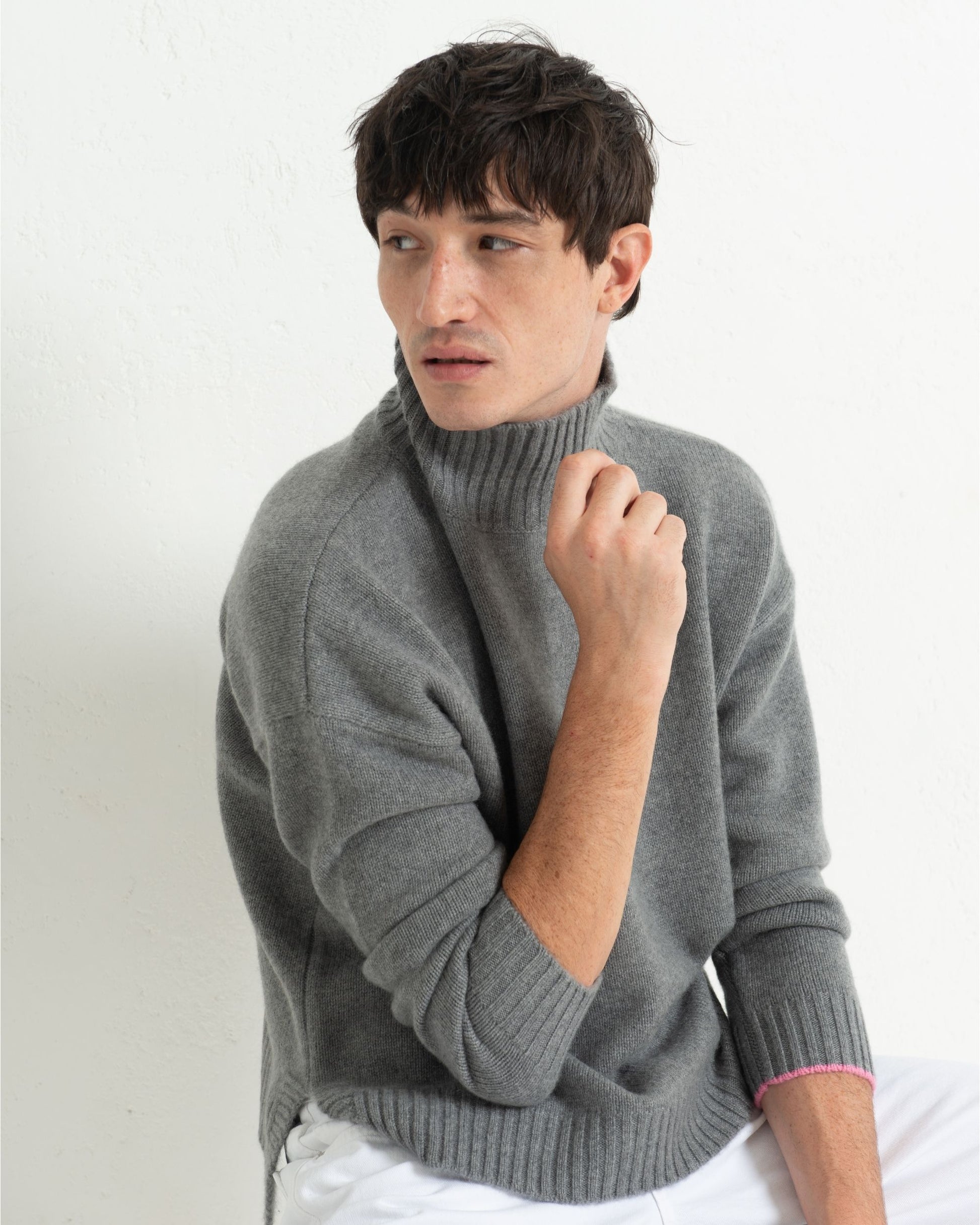 Mens Cashmere Funnel Sweater Slate Grey