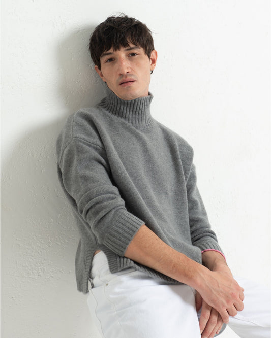 Mens Cashmere Funnel Sweater Slate Grey