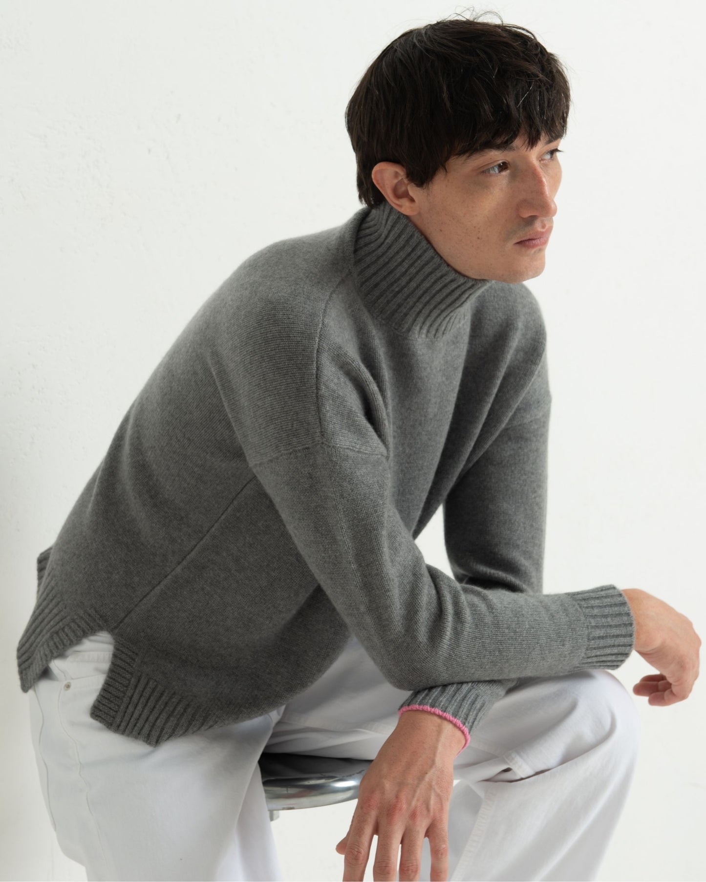 Mens Cashmere Funnel Sweater Slate Grey
