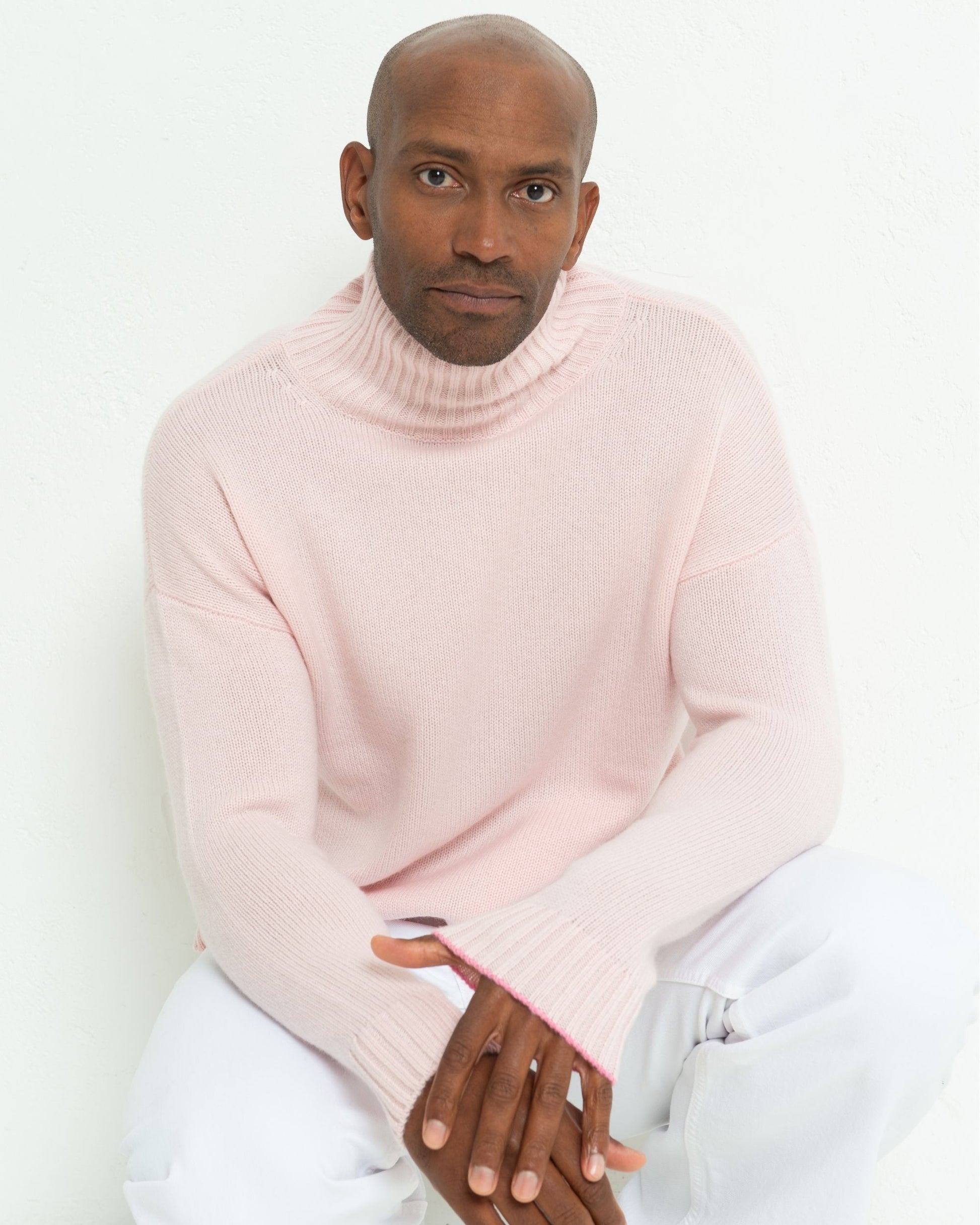 Men's Cashmere Funnel Sweater Blush Pink