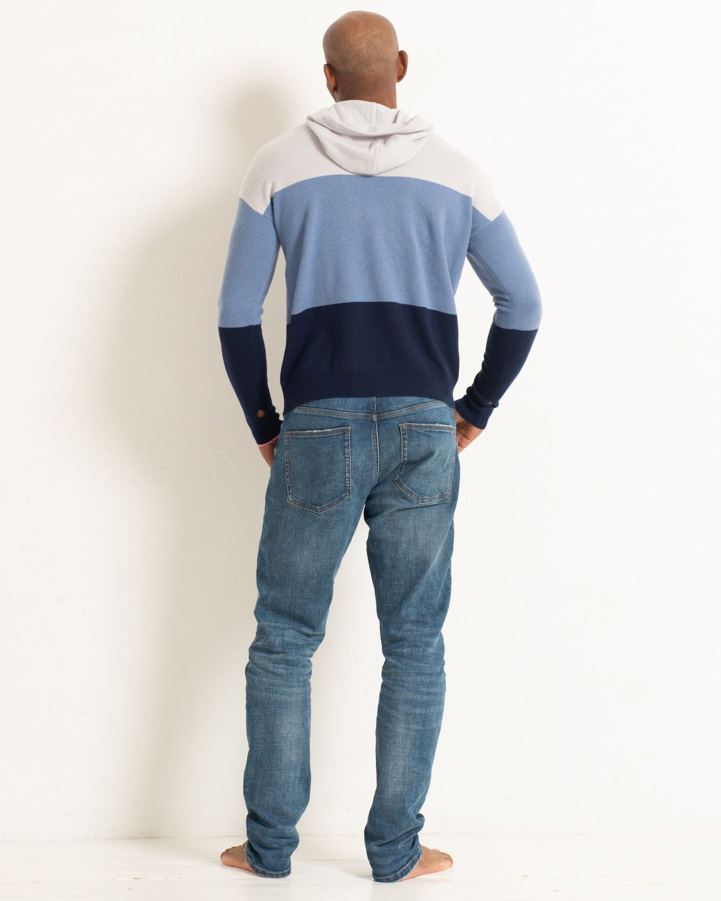 Men's Cashmere Hoodie Sweater Colour Block