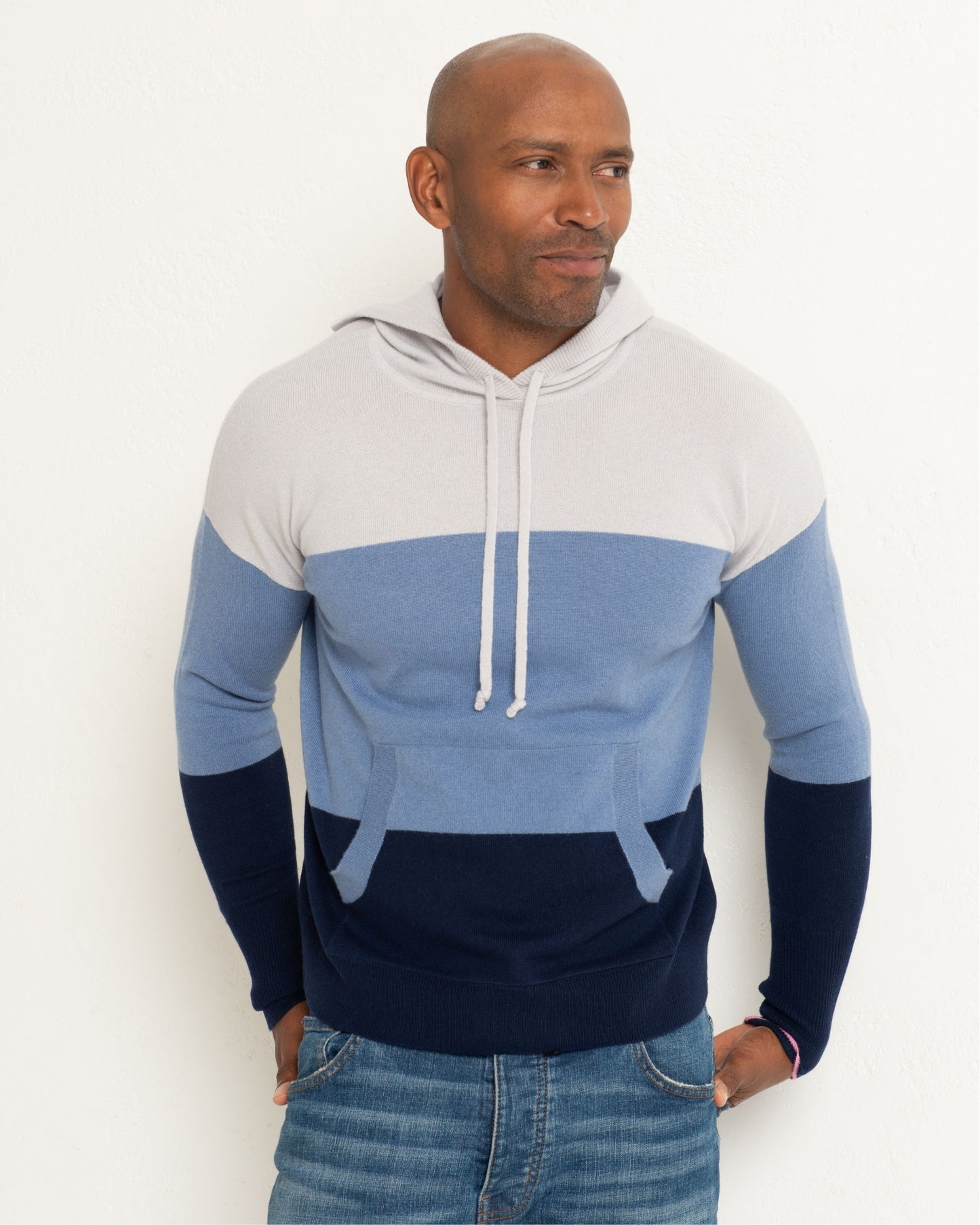 Men's Cashmere Hoodie Sweater Colour Block