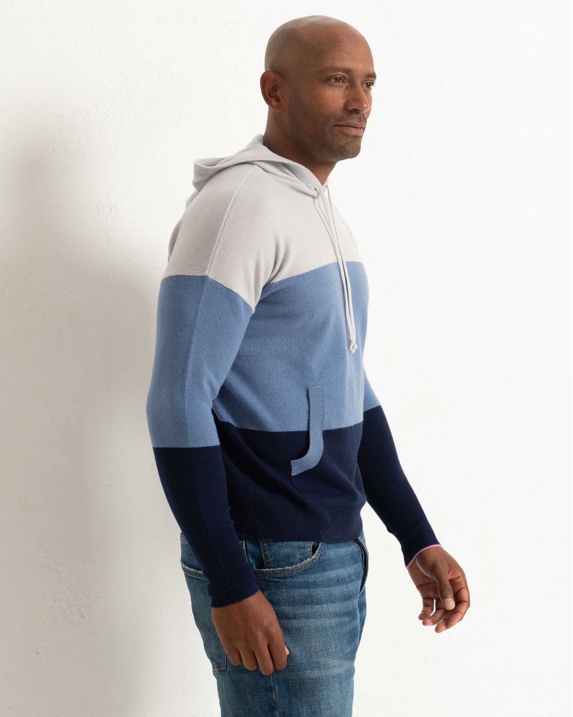 Men's Cashmere Hoodie Sweater Colour Block