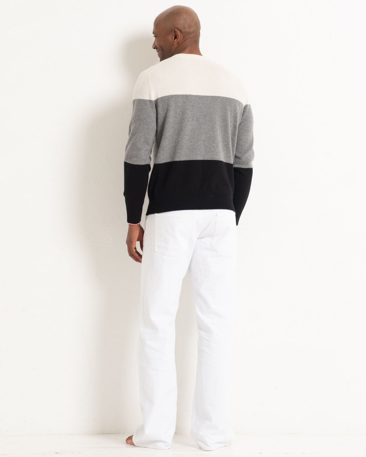 Men's Cashmere Boyfriend Crew Sweater Colour Block