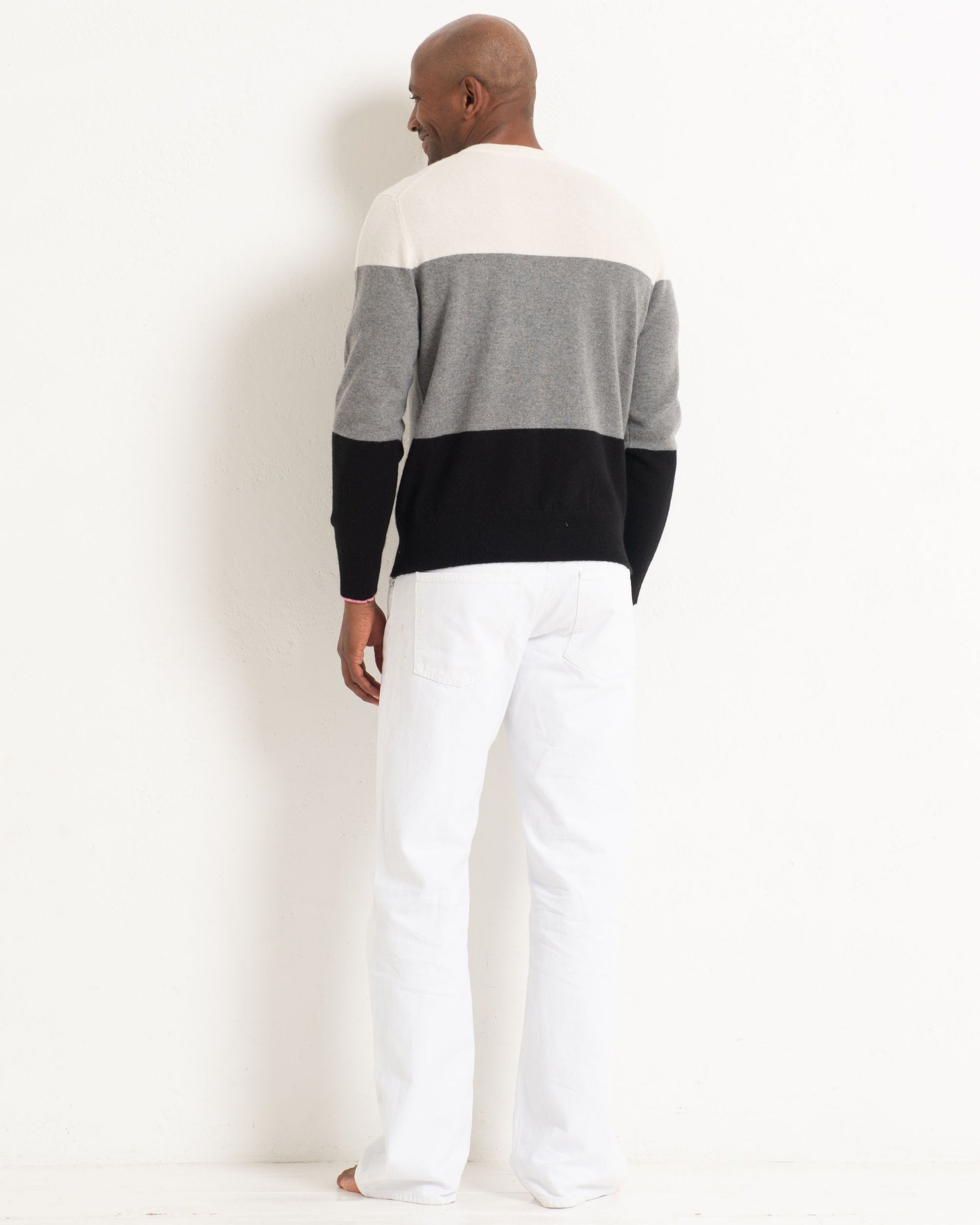 Men's Cashmere Boyfriend Crew Sweater Colour Block