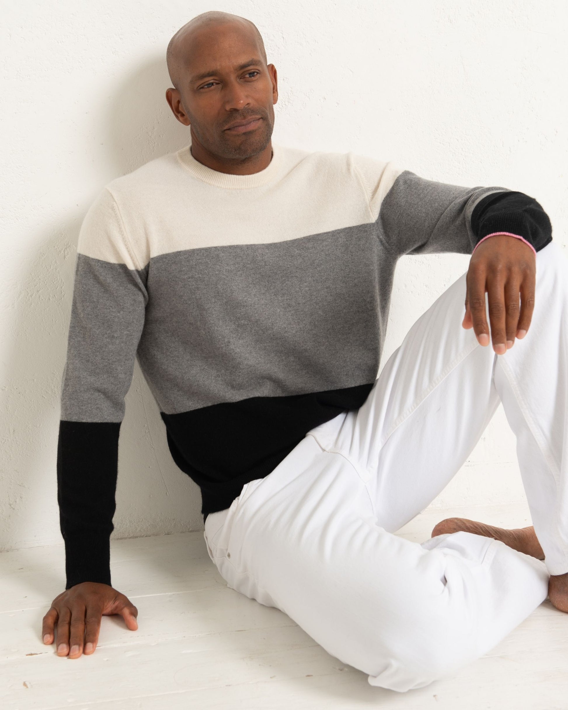 Men's Cashmere Boyfriend Crew Sweater Colour Block