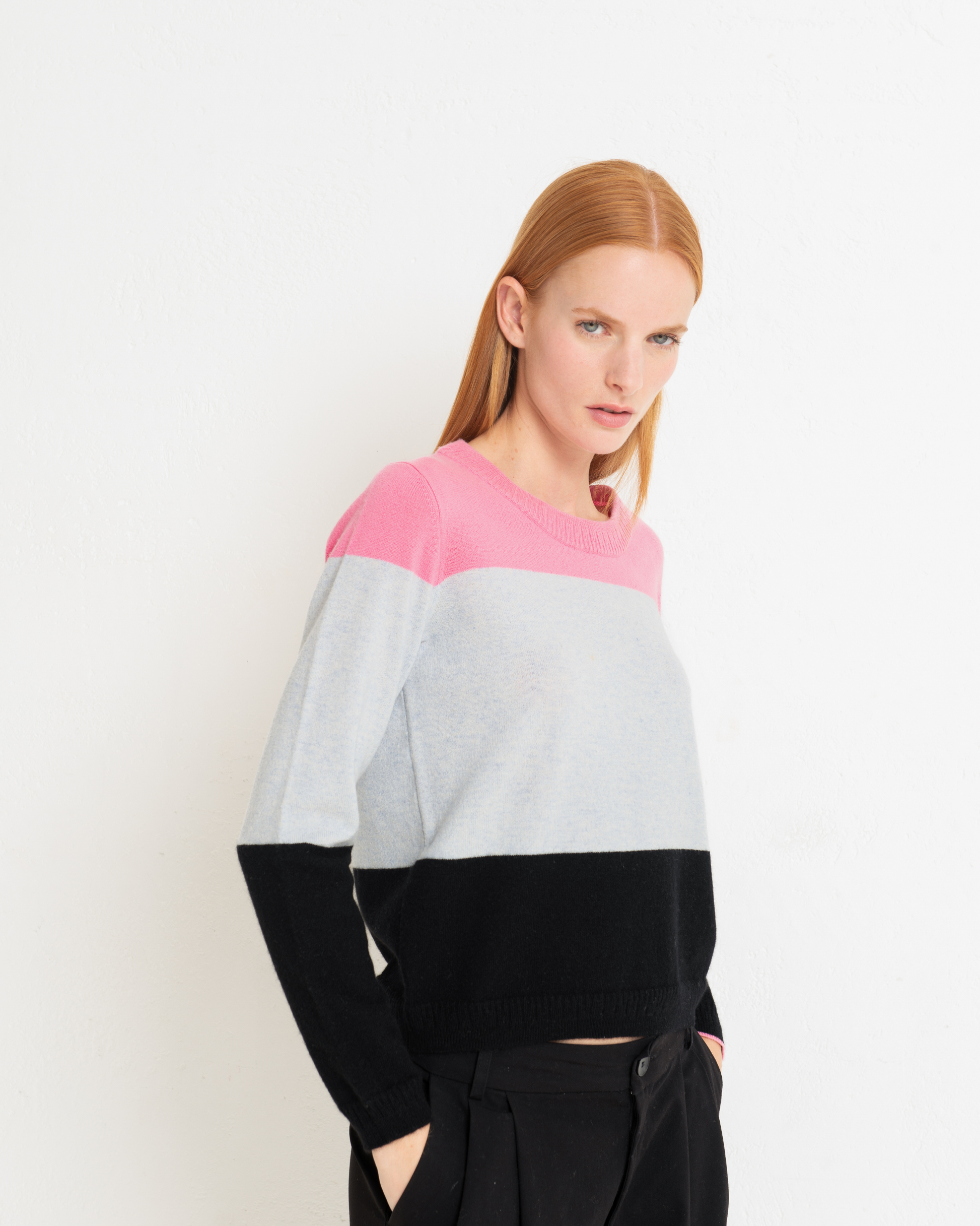 Cashmere Classic Crew Sweater Colour Block