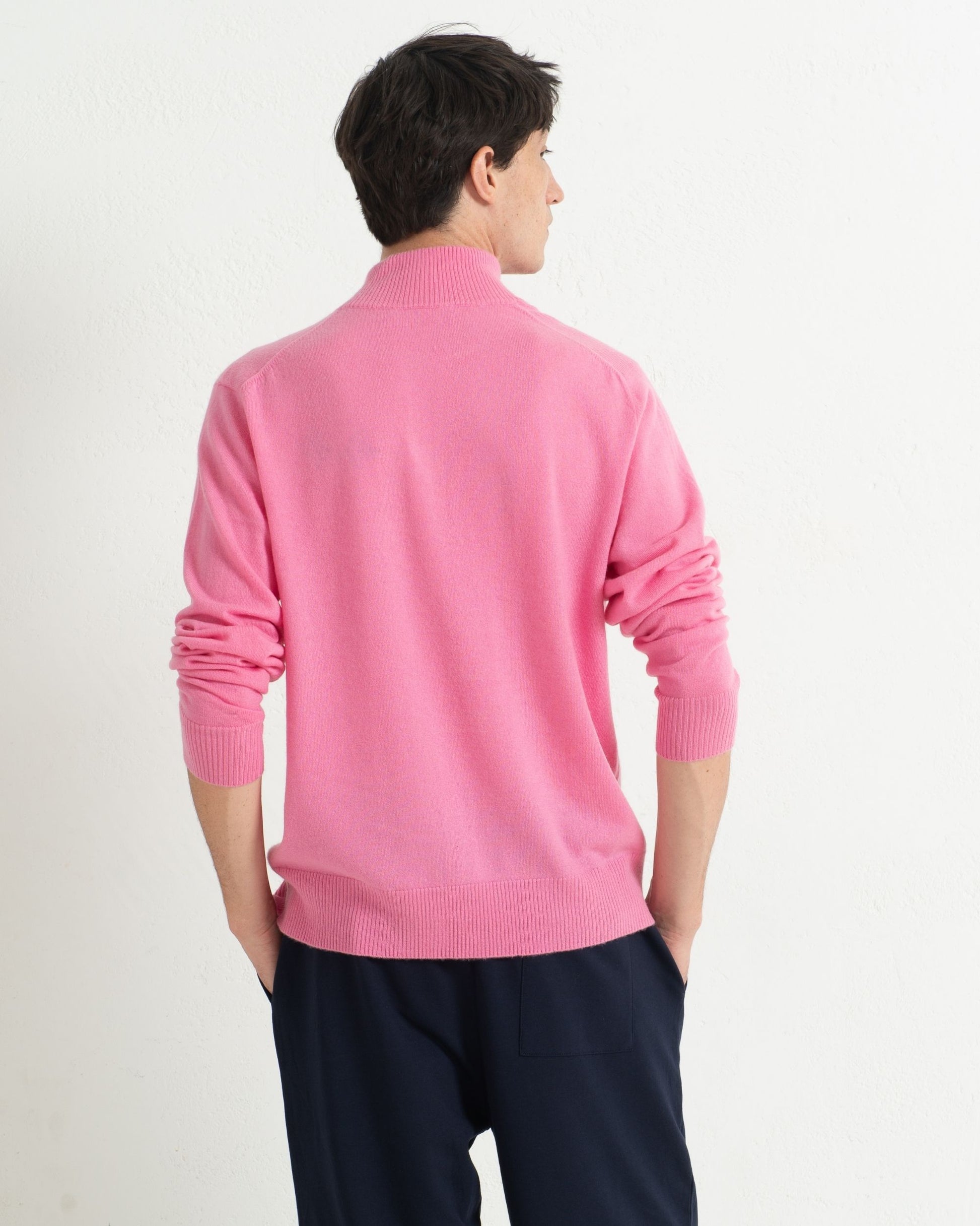Mens Cashmere 1/4 Zip Sweater Baker Miller Pink
