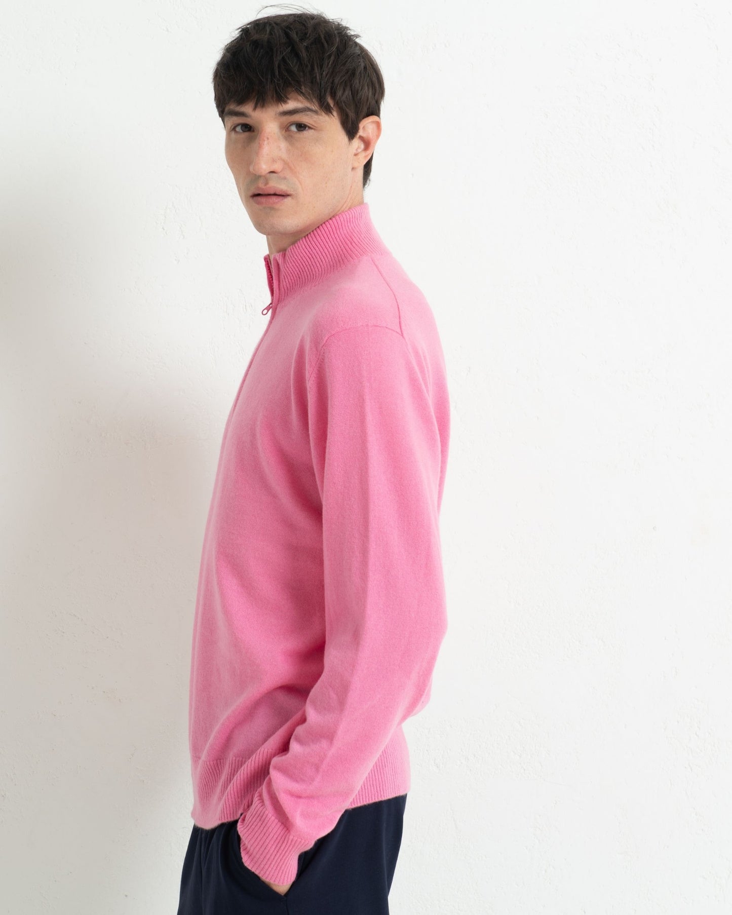 Mens Cashmere 1/4 Zip Sweater Baker Miller Pink