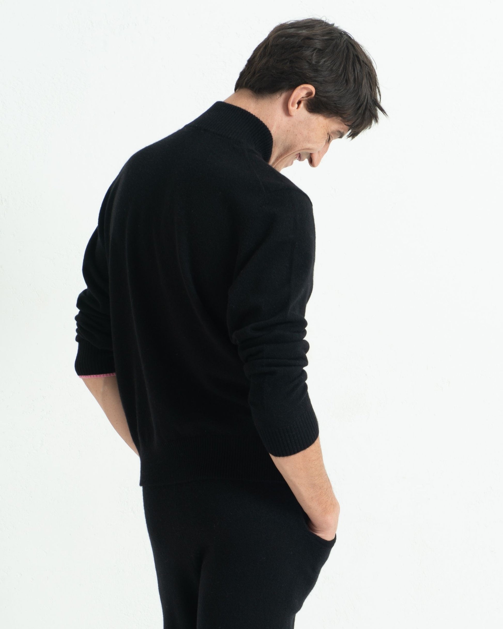 Mens Cashmere 1/4 Zip Sweater Jet Black