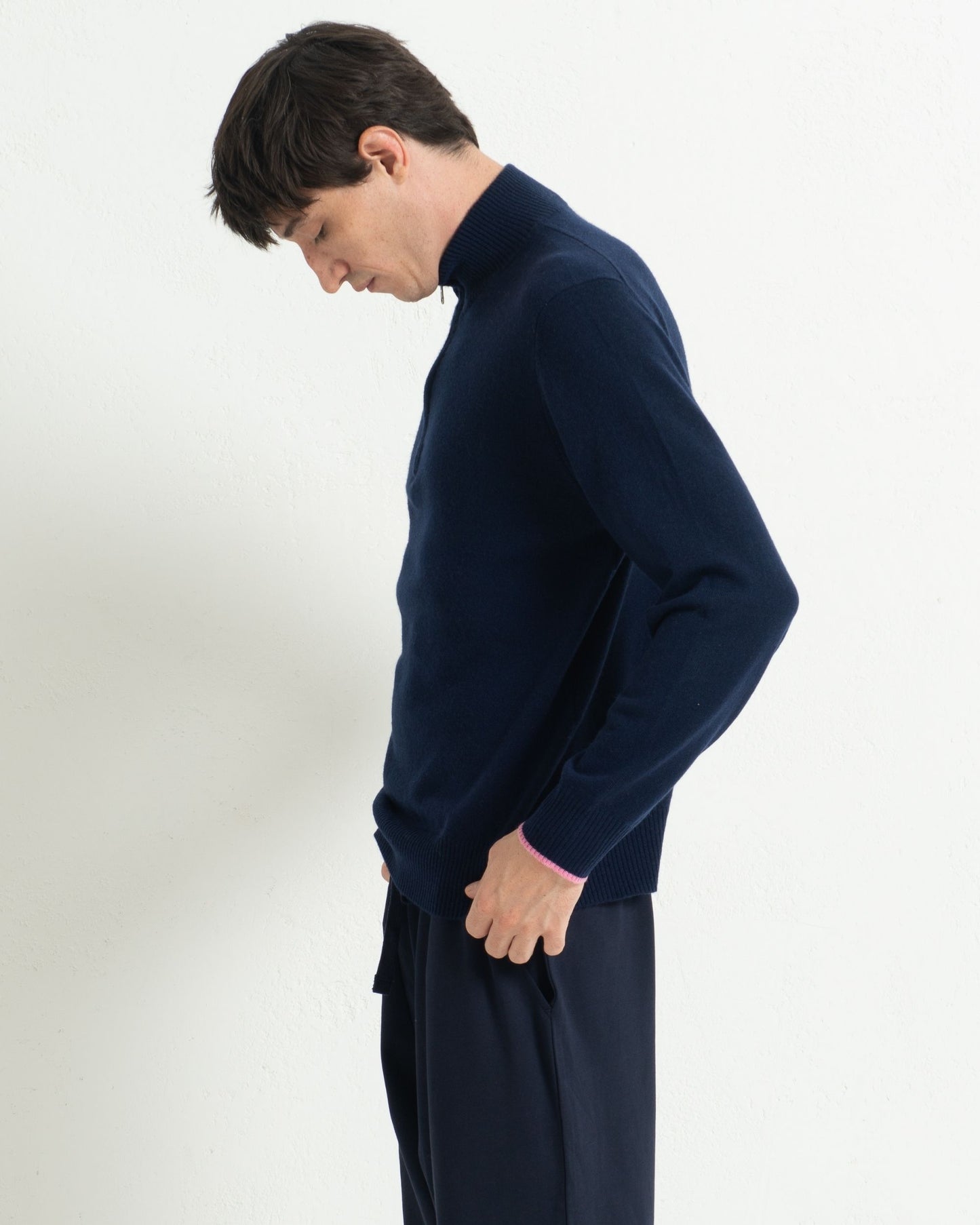 Mens Cashmere 1/4 Zip Sweater Midnight Blue