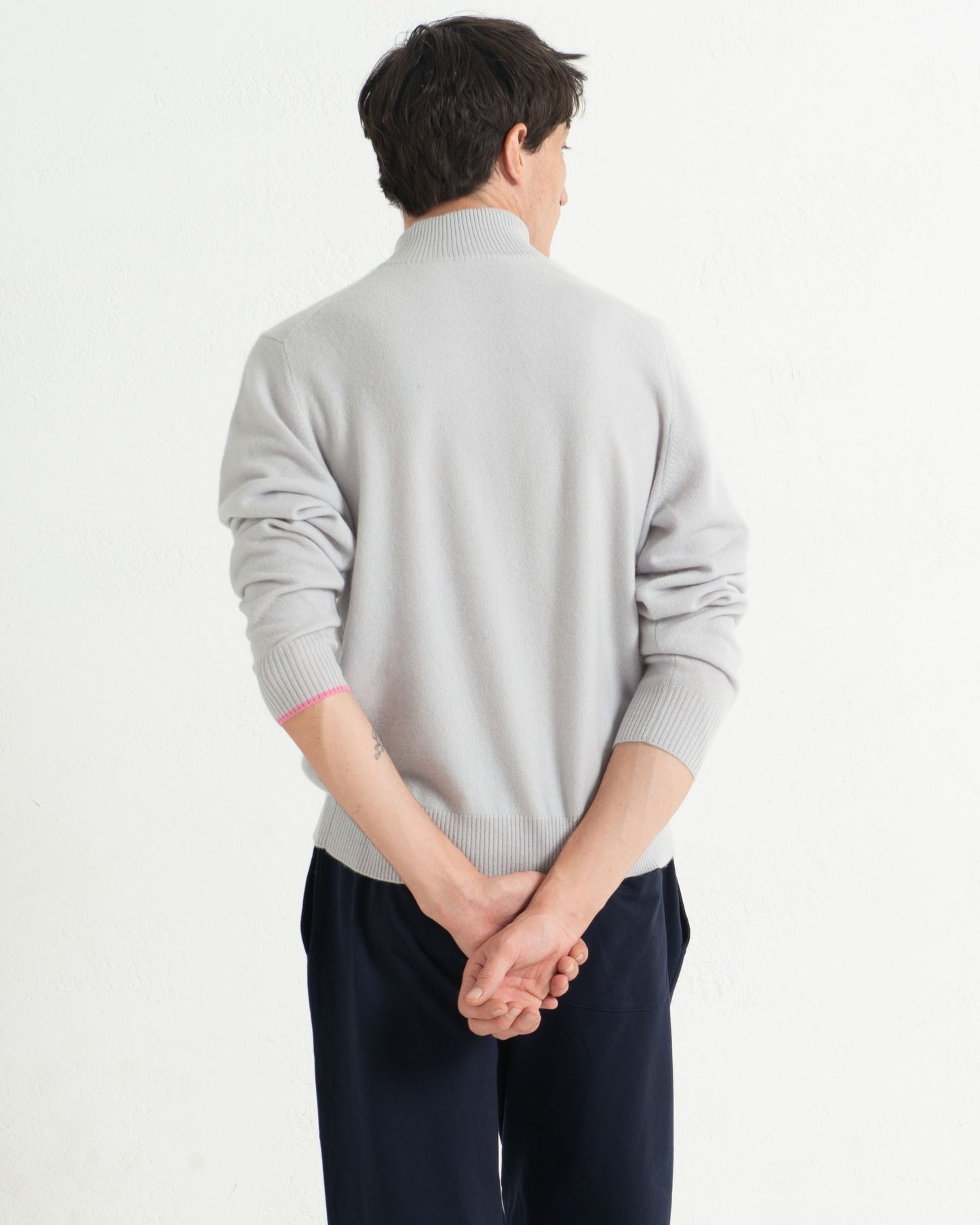 Mens Cashmere 1/4 Zip Sweater Silver Grey
