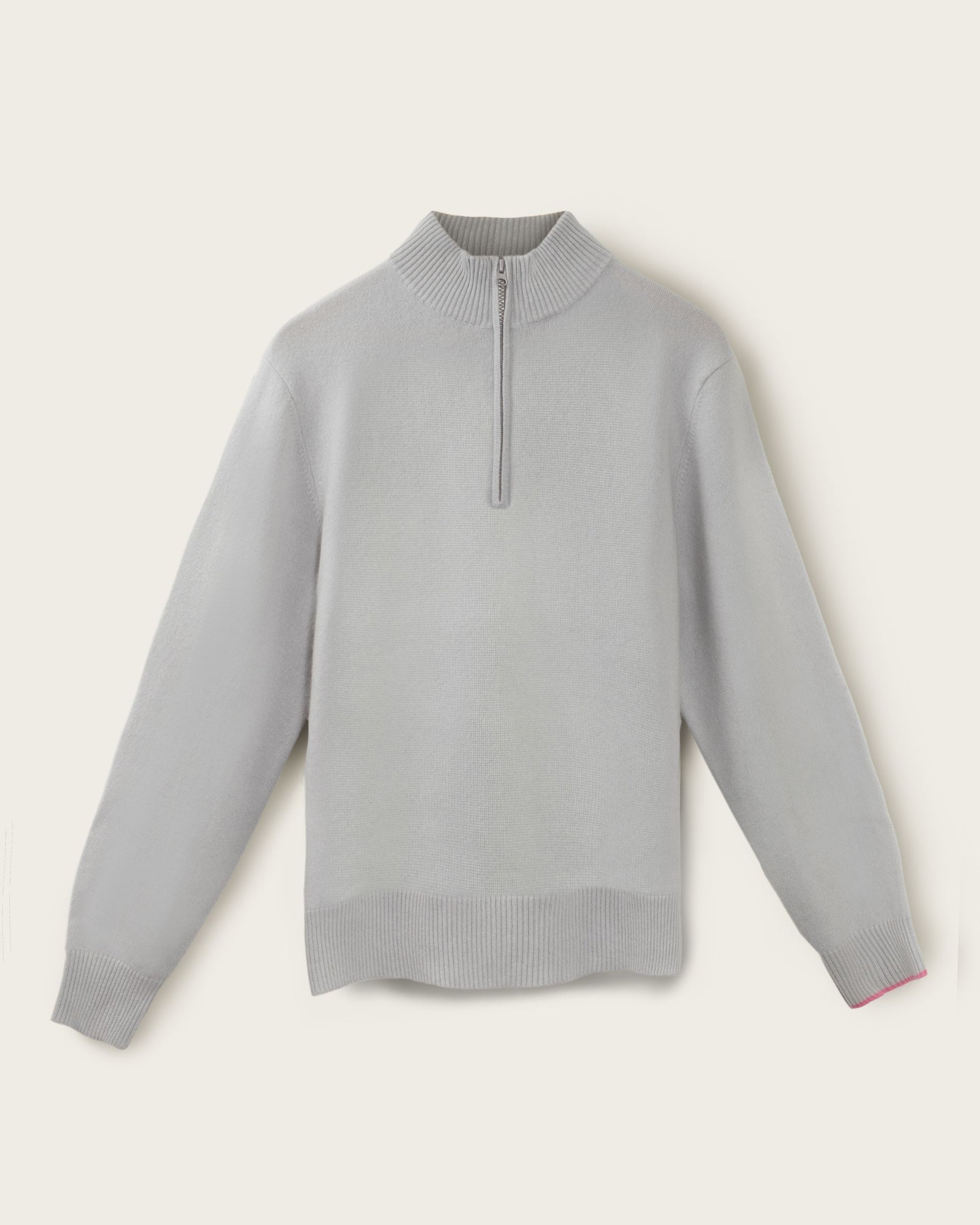 Mens Cashmere 1/4 Zip Sweater Silver Grey
