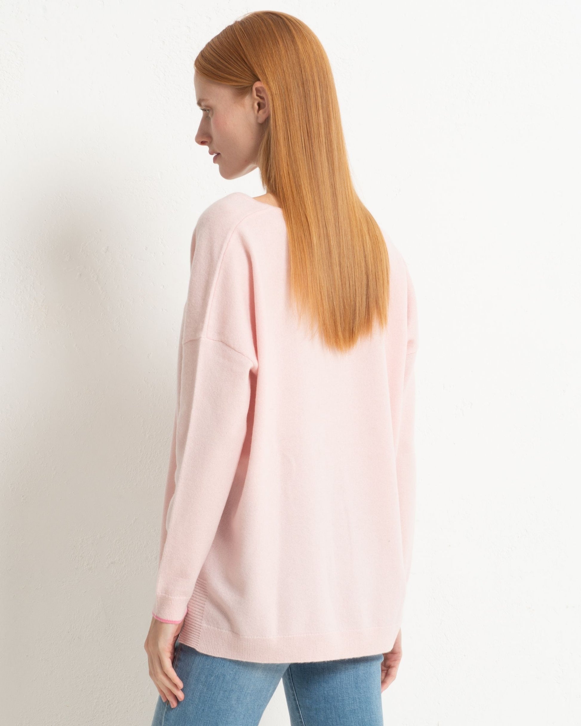 Cashmere Slouchy V Sweater Blush Pink