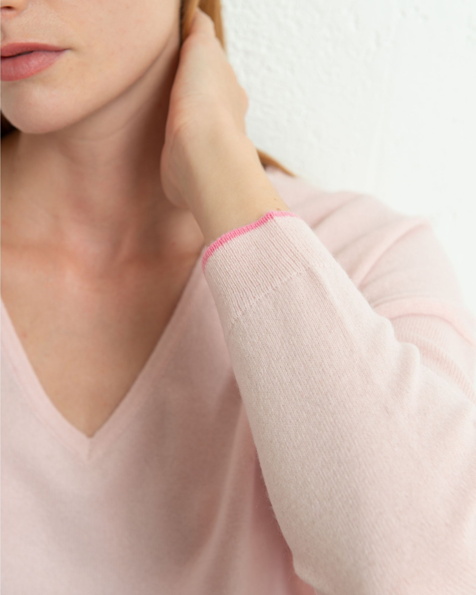 Cashmere Slouchy V Sweater Blush Pink