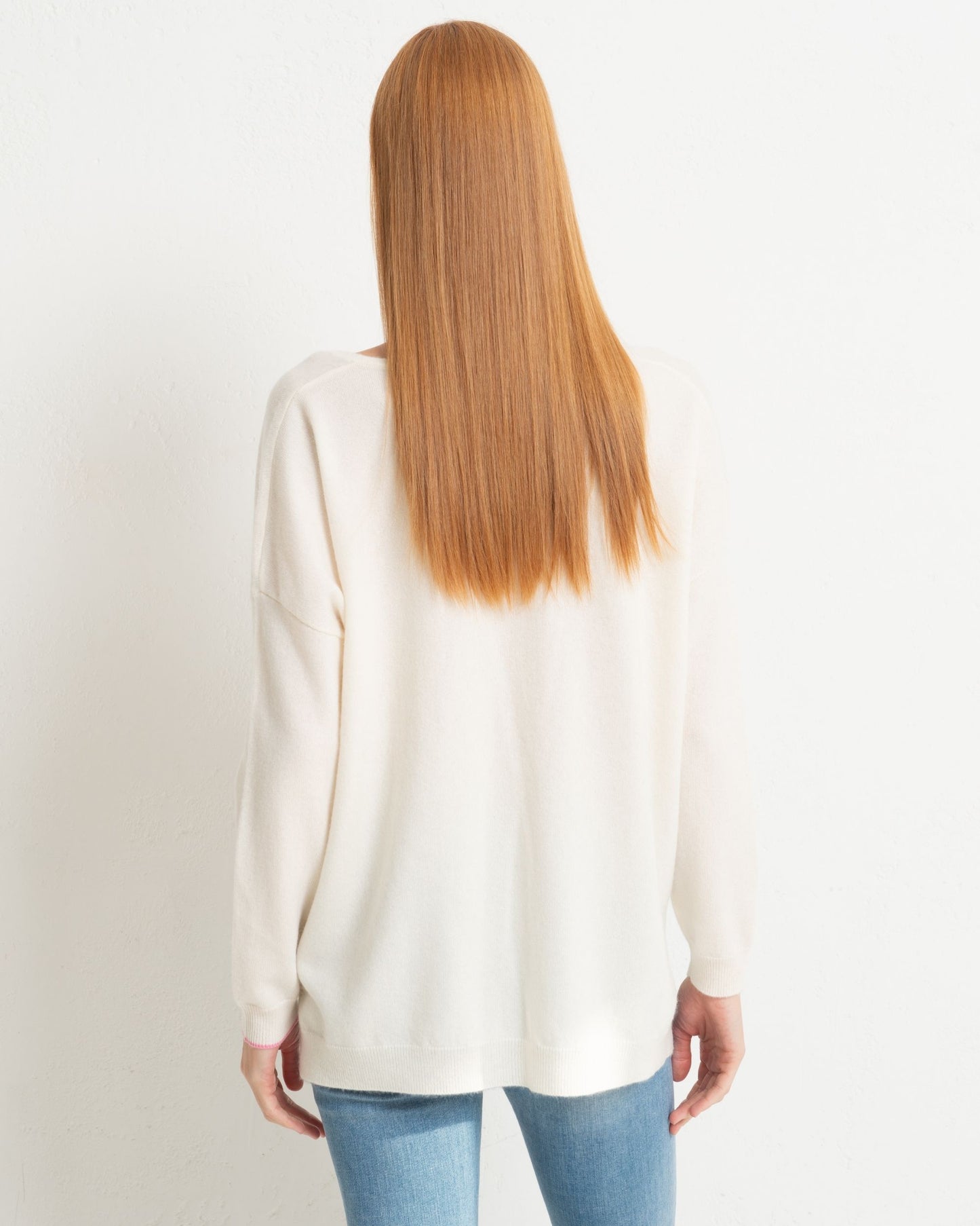 Cashmere Slouchy V Sweater Chalk White