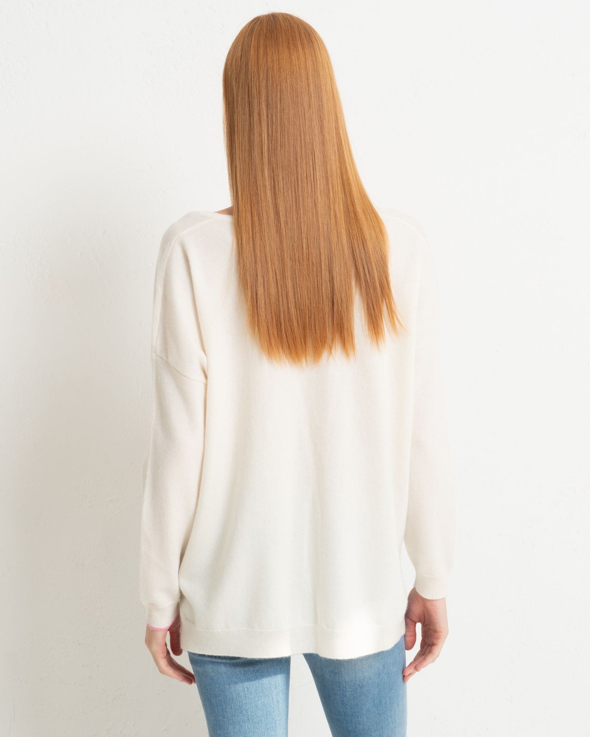 Cashmere Slouchy V Sweater Chalk White