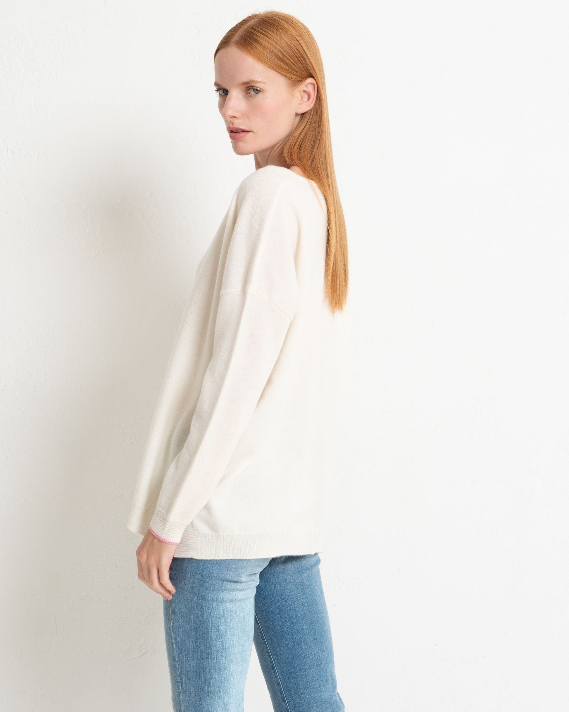 Cashmere Slouchy V Sweater Chalk White