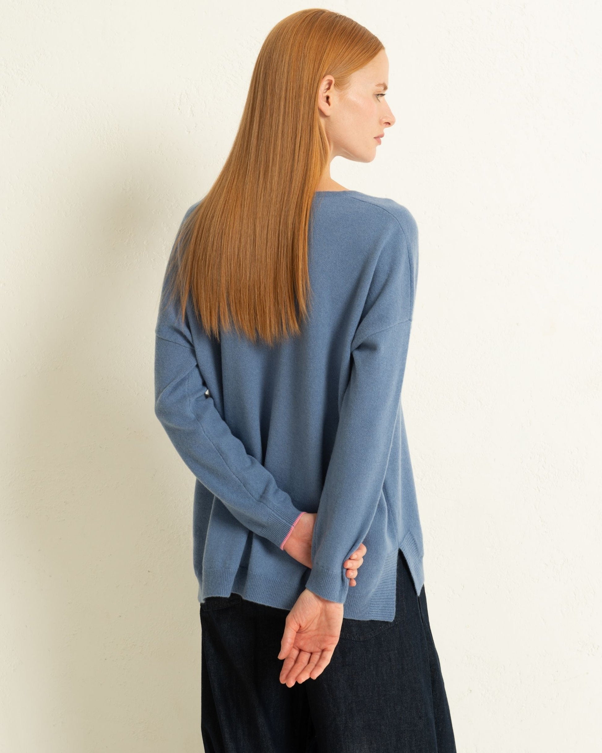 Cashmere Slouchy V Sweater Cornflower Blue