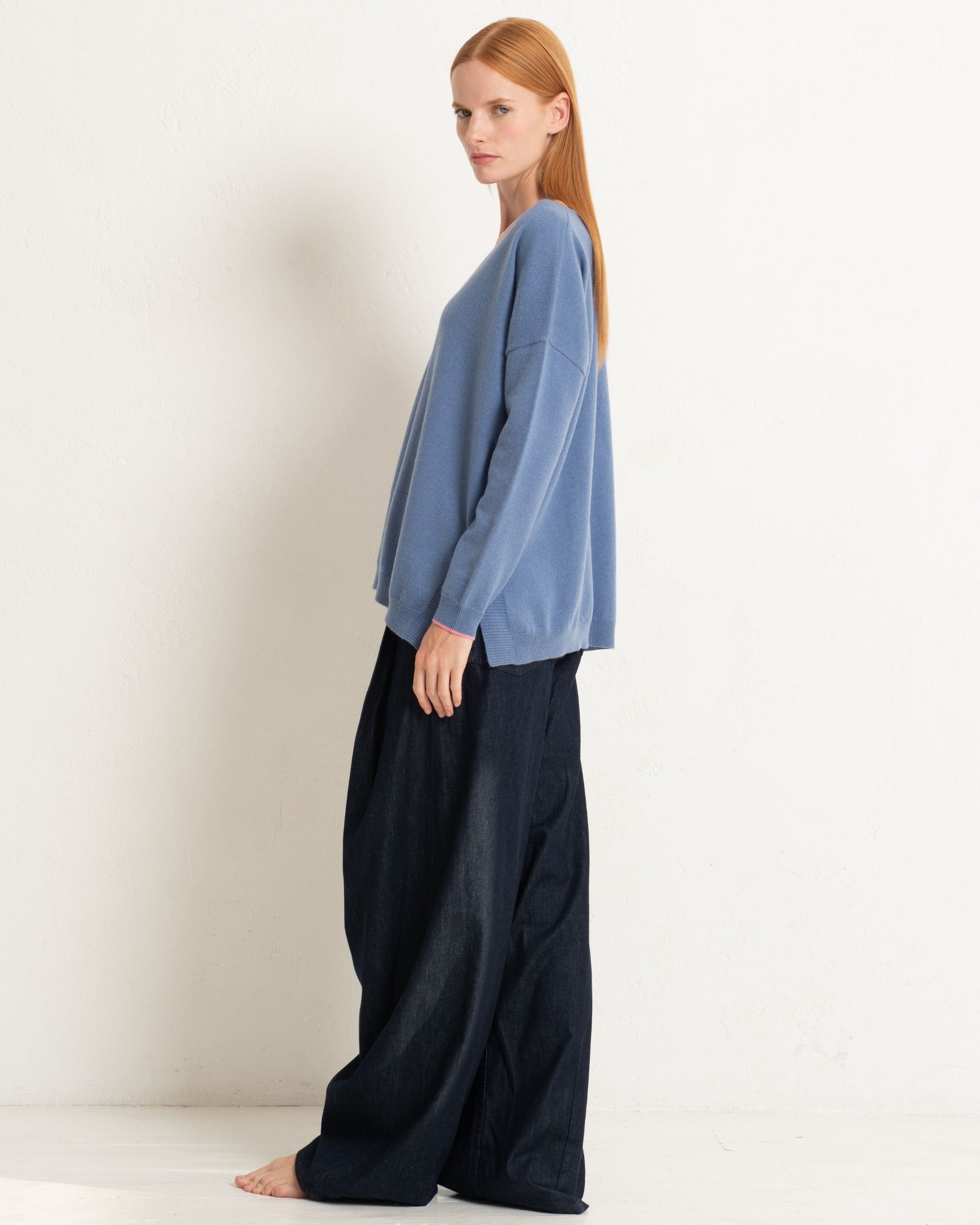 Cashmere Slouchy V Sweater Cornflower Blue