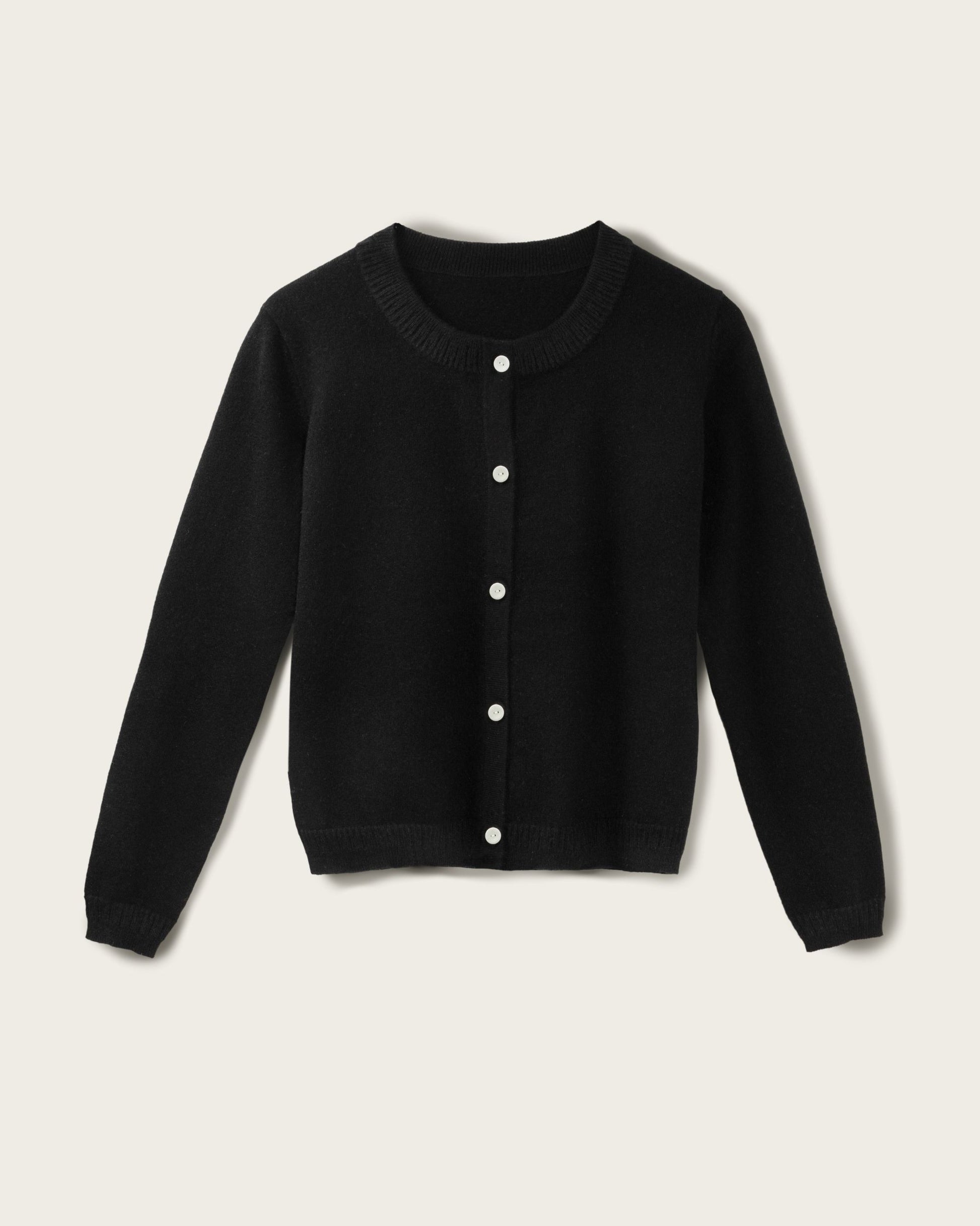 Cashmere Classic Crew Cardigan Jet Black