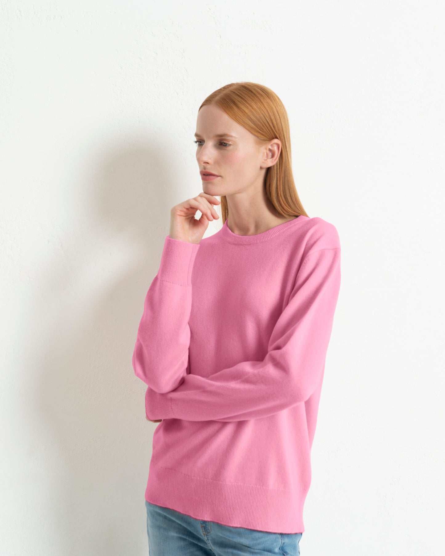 Women's Cashmere Boyfriend Crew Sweater Baker Miller Pink