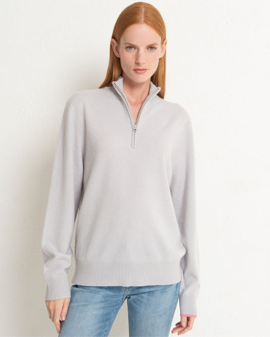 Cashmere 1/4 Zip Sweater Silver Grey