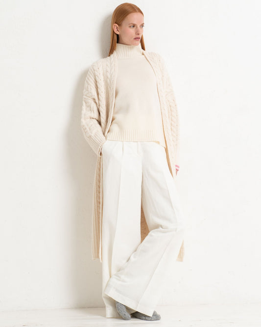 Cashmere Cable Cardigan Coat Chalk White