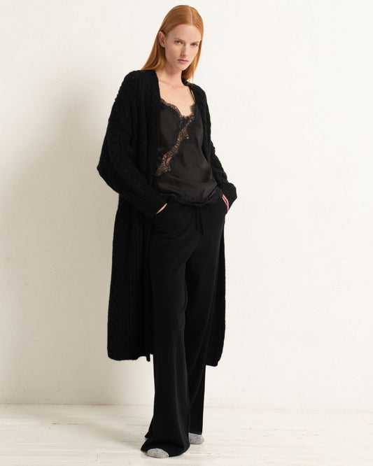 Cashmere Cable Cardigan Coat Jet Black