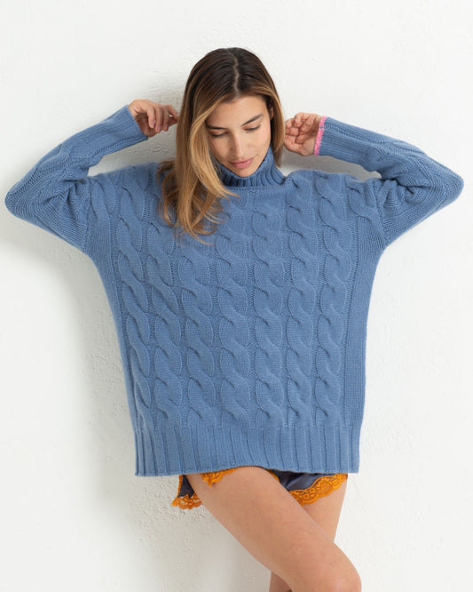 Cashmere Cable Sweater Cornflower Blue