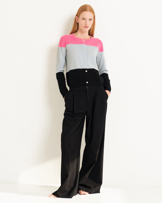Cashmere Classic Crew Cardigan Colour Block