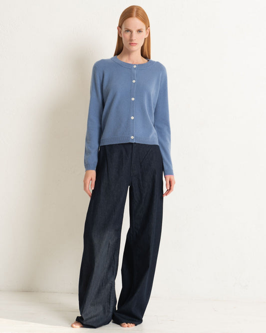 Cashmere Classic Crew Cardigan Cornflower Blue