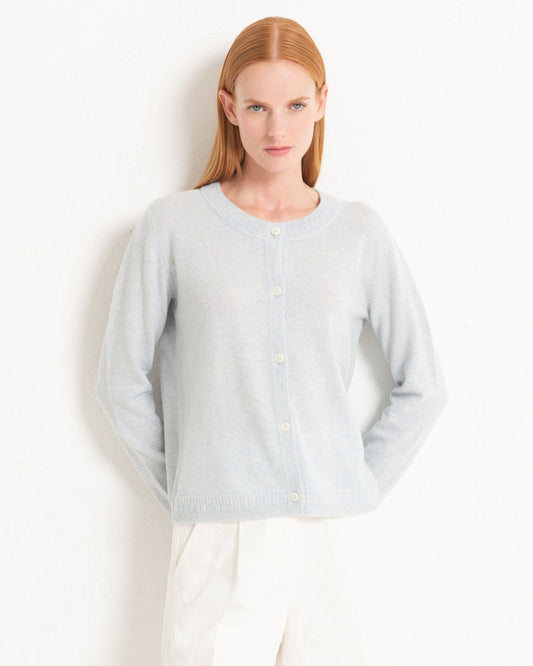 Cashmere Classic Crew Cardigan Silver Grey