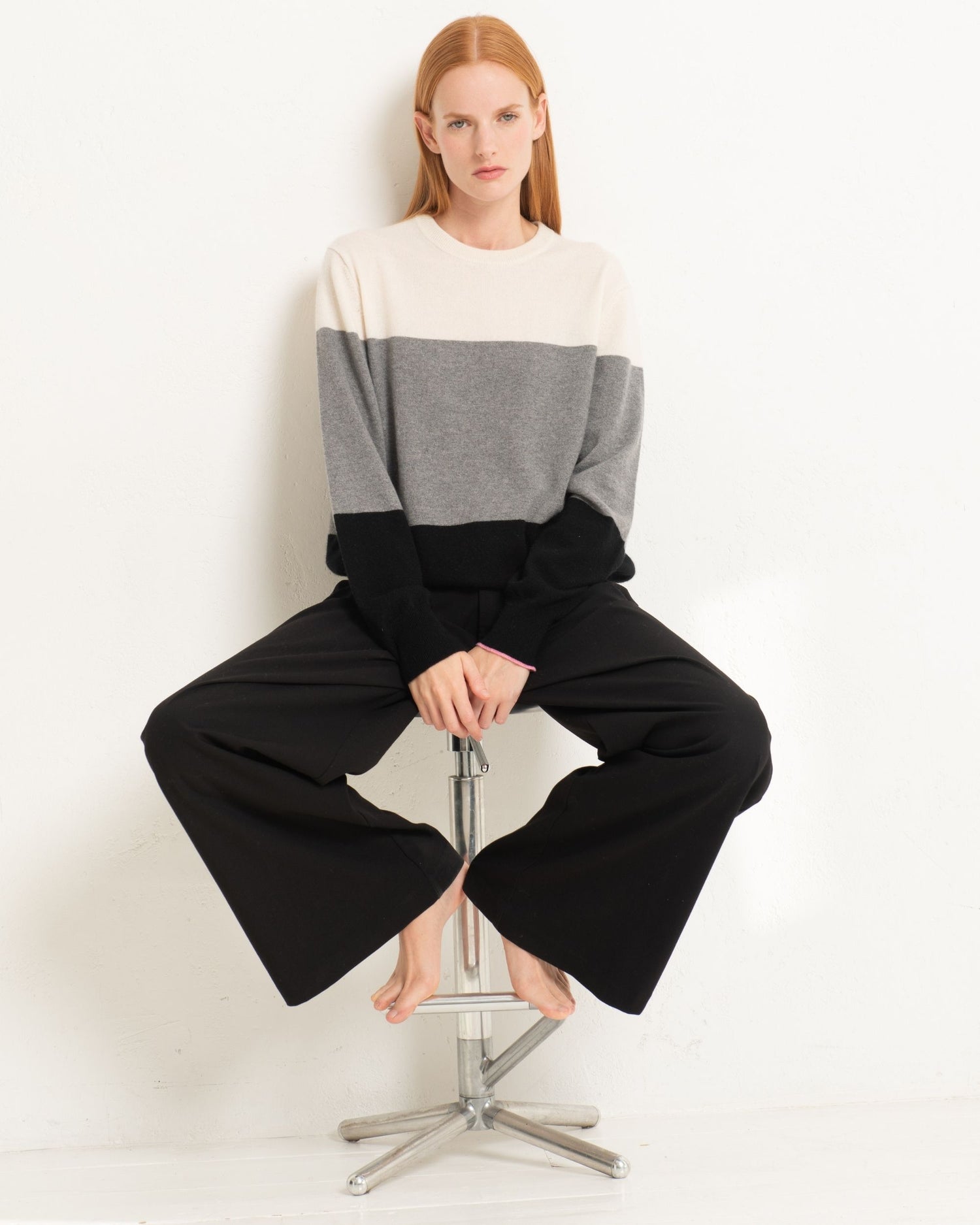 Cashmere Boyfriend Crew Sweater Colour Block Baker Miller Pink Cashmere