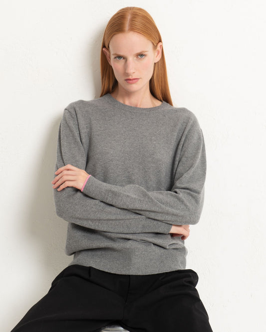 Cashmere Boyfriend Crew Sweater Slate Grey