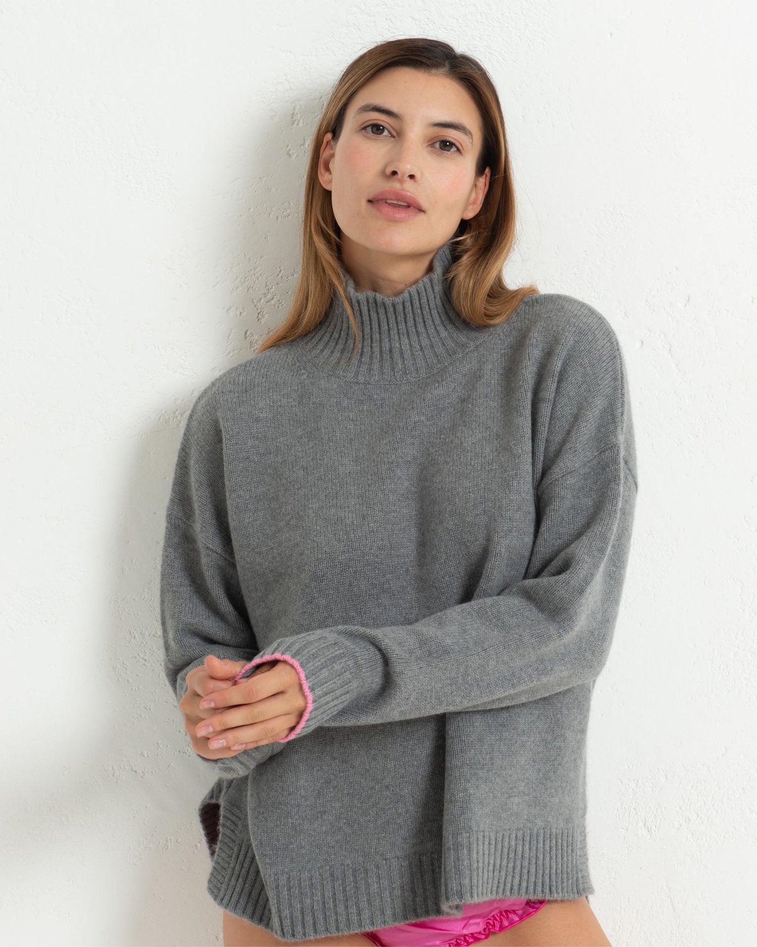  Cashmere Funnel Sweater Slate Grey
