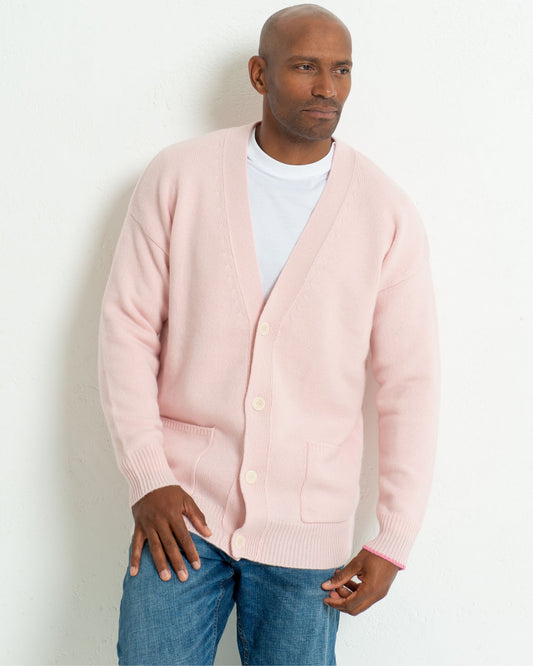 Men's Cashmere Boyfriend Cardigan Blush Pink