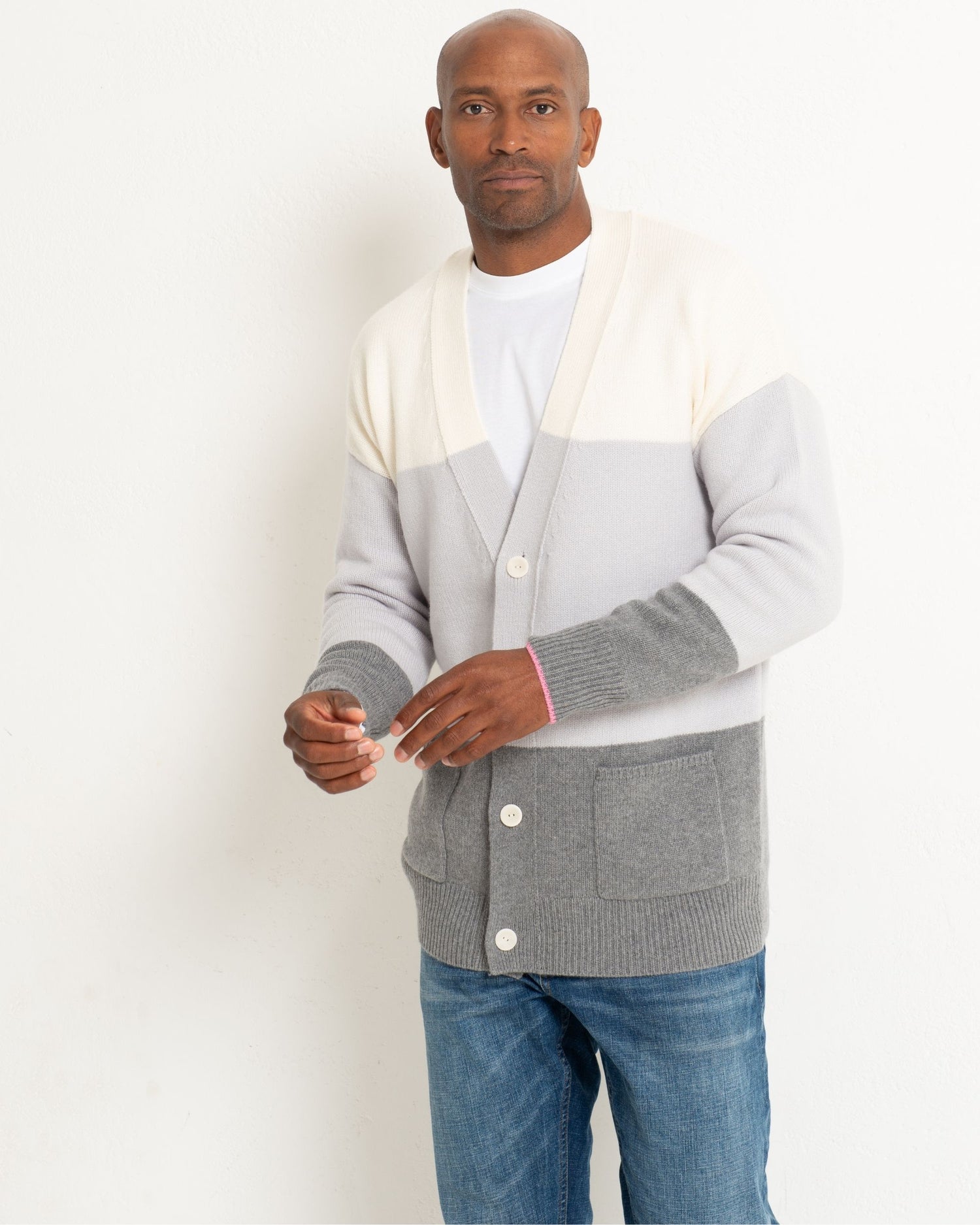 Men's Cashmere Boyfriend Cardigan Colour Block