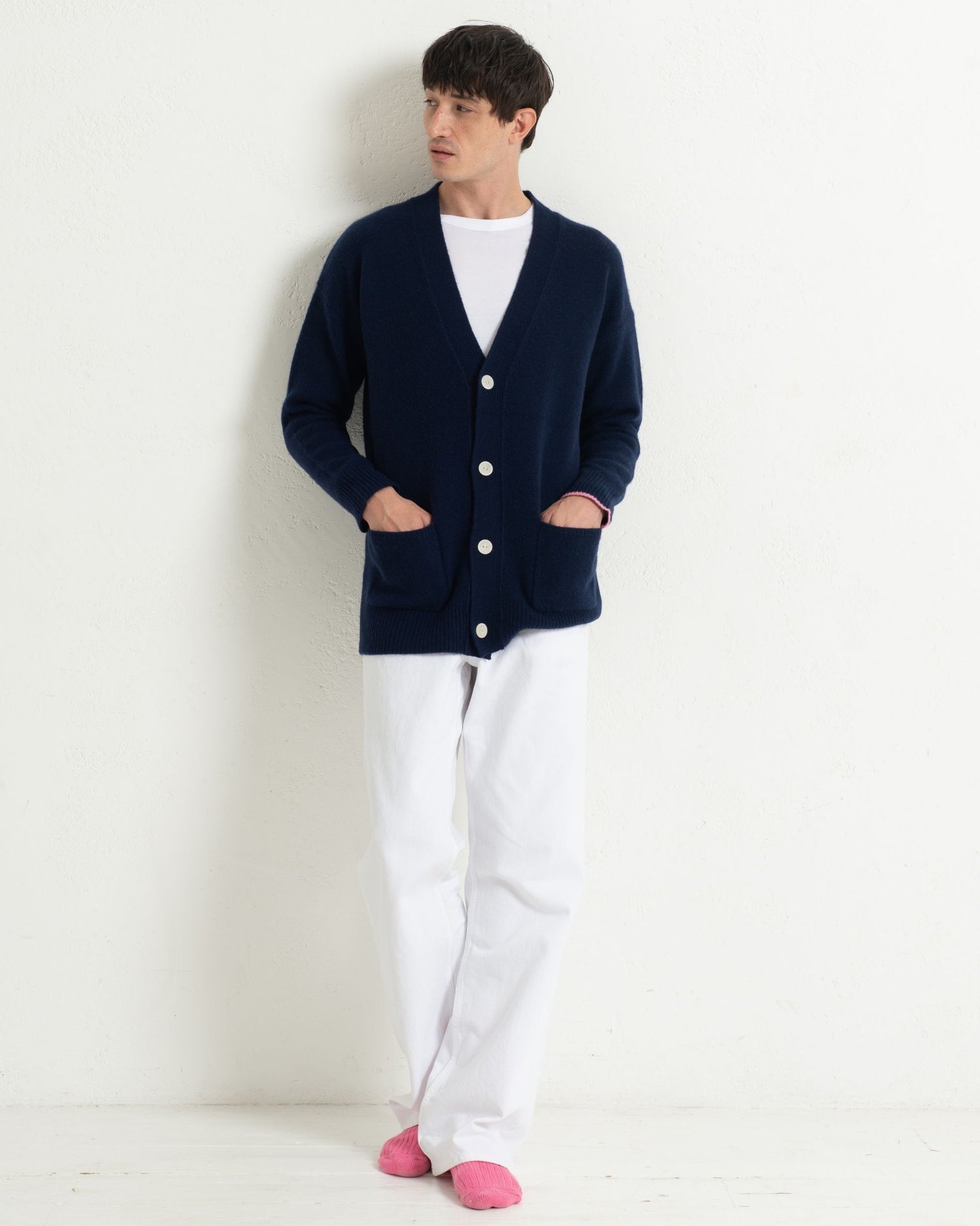 Mens Cashmere Boyfriend Cardigan Midnight Blue