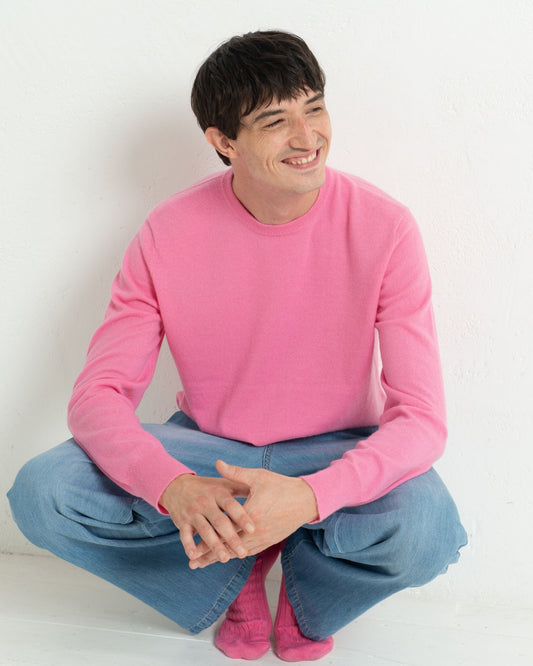 Mens Cashmere Boyfriend Crew Sweatshirt Baker Miller Pink