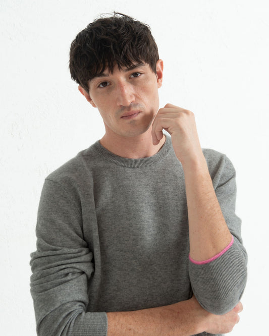 Mens Cashmere Boyfriend Crew Sweatshirt Slate Grey