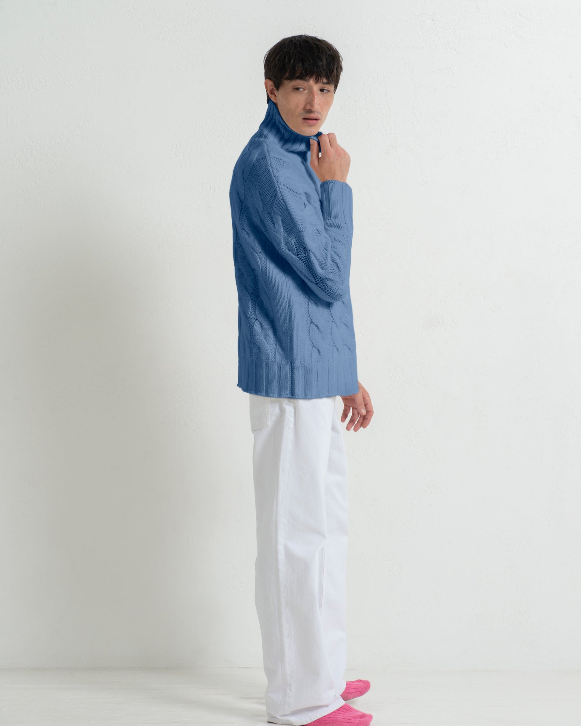 Cashmere Cable Sweater Cornflower Blue