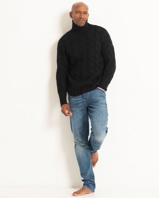 Men's Cashmere Cable Sweater Jet Black