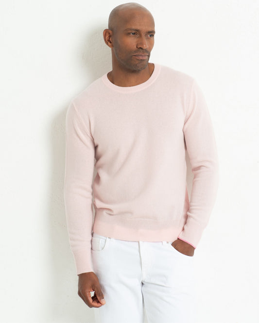 Men's Cashmere Boyfriend Crew Sweater Blush Pink