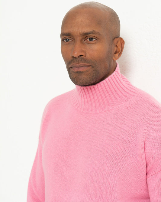 Men's Cashmere Funnel Sweater Baker Miller Pink