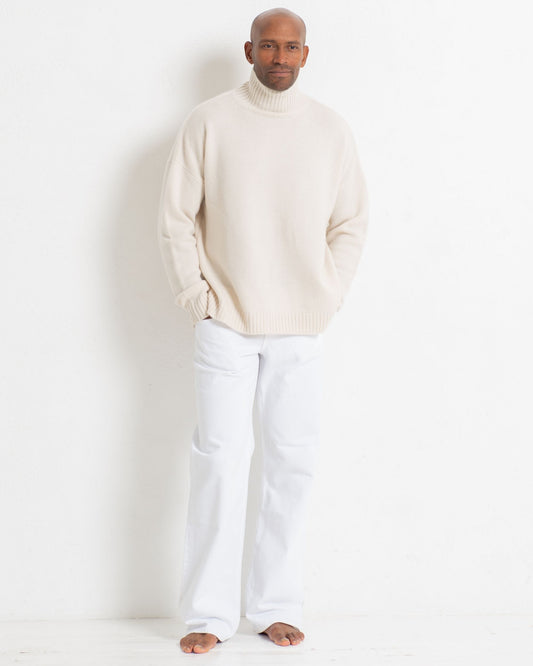 Men's Cashmere Funnel Sweater Chalk White