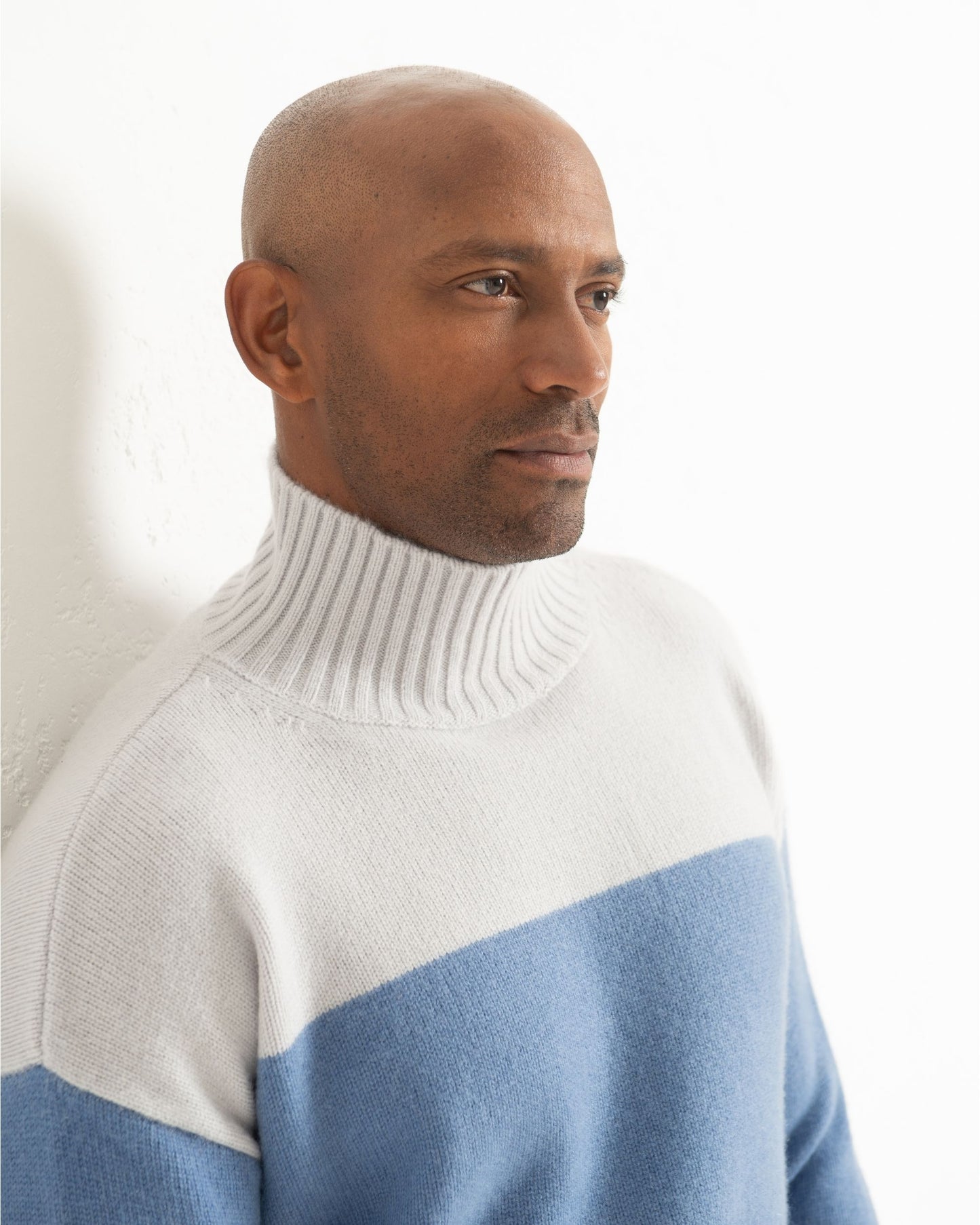 Men's Cashmere Funnel Sweater Colour Block