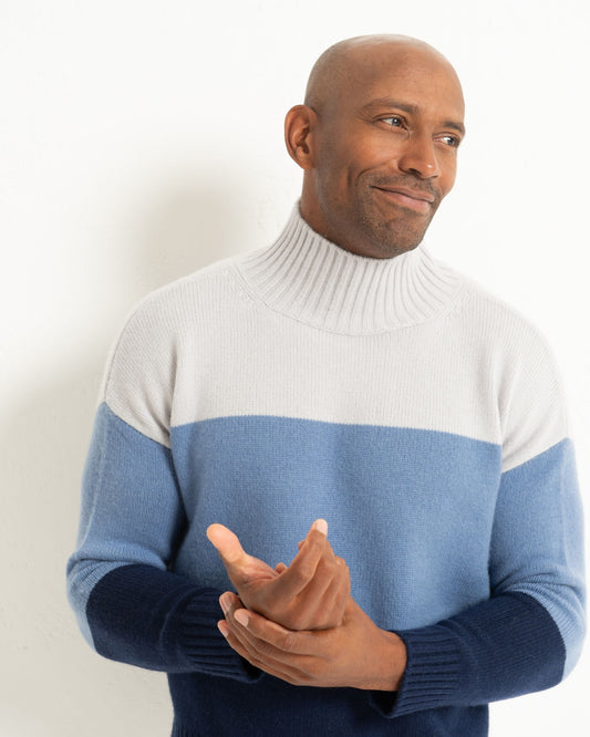 Men's Cashmere Funnel Sweater Colour Block