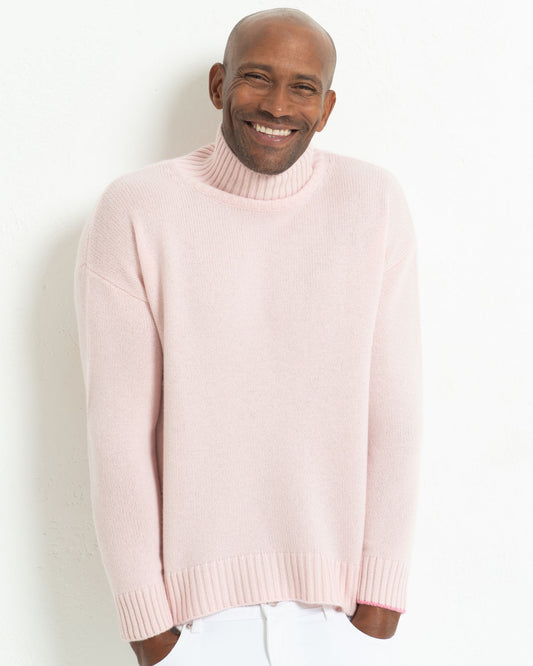 Men's Cashmere Funnel Sweater Blush Pink